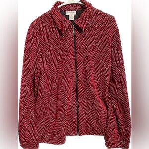 Vintage Alfred Dunner Red & Black “Sparkle Knit”  Zip-Up Jacket